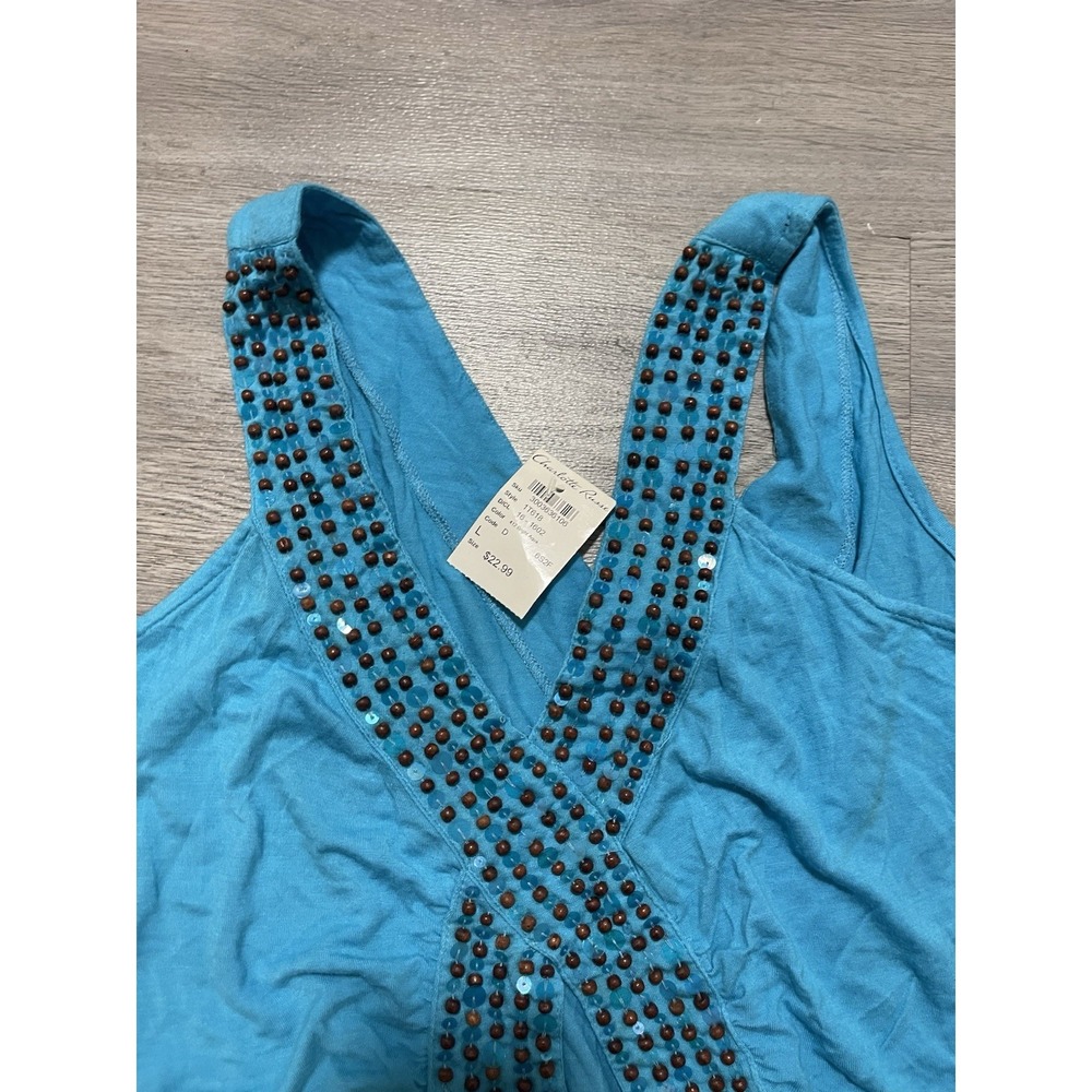 Y2K Charlotte Russe Sequin Beaded NWT Sz L teal Tank Top Dress Shirt Deadstock - Picture 3 of 3